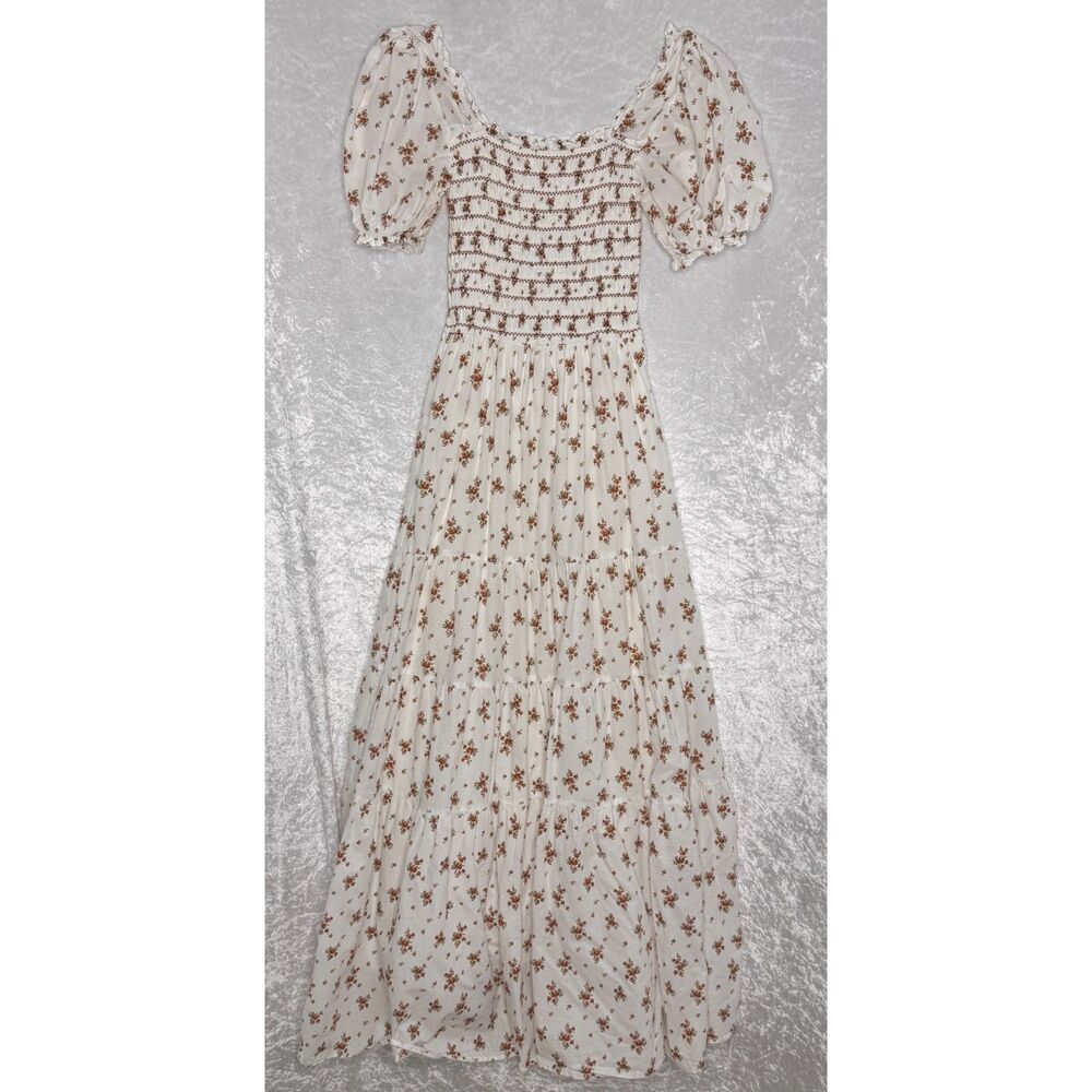 Cotton Altar'd State Flowy Whimsical Cottagecore Smocked Maxi Dress - Size Small - Picture 3 of 6
